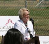 Carol S. Larson, President and CEO of the David and Lucile Packard Foundation, speaks to the crowd at the Educare at Silicon Valley groundbreaking.